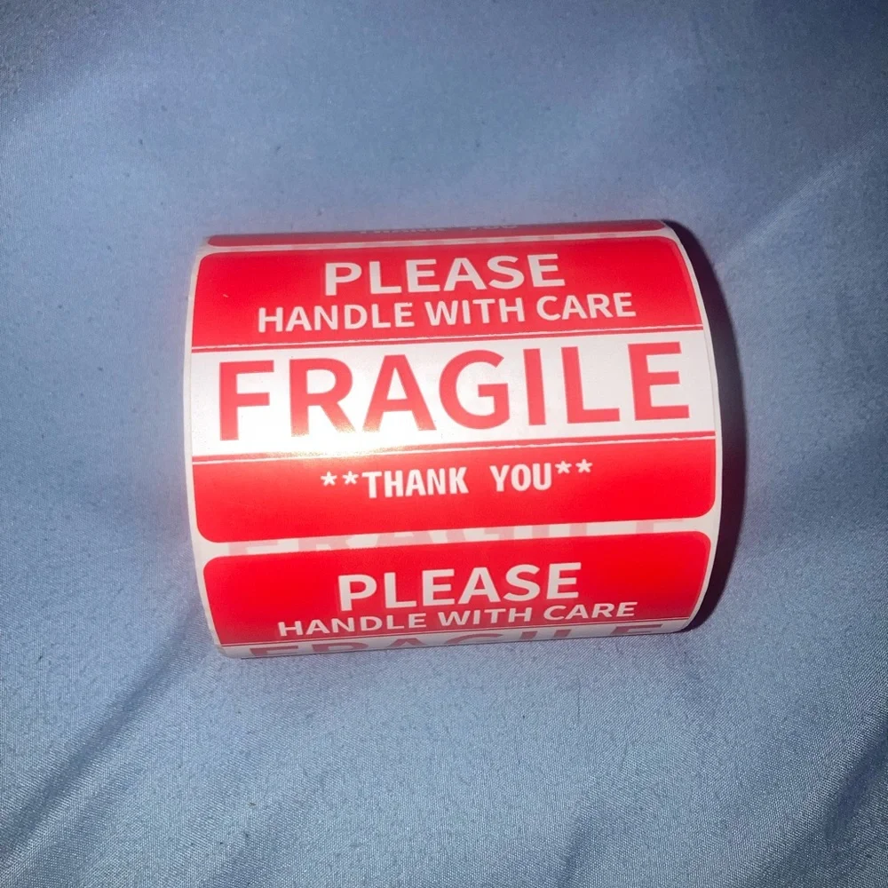 Fragile Please Handle With Care Red Packing Labels - Roll (500) - Picture 1 of 3